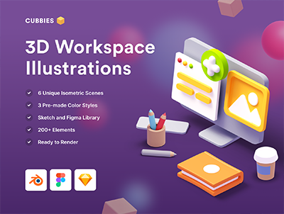 小型3D工作区插画-cubbies-3d-workspace-illustrations
