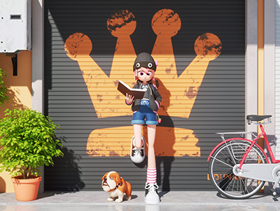 小清新卡通女孩角色IP店铺宠物植物C4D工程