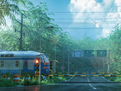 小清新C4D火车丛林马路场景工程源文件