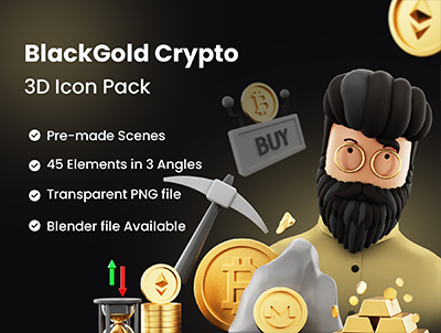BlackGold – Cryptocurrency 3D Icon Pack 加密货币3D图标包