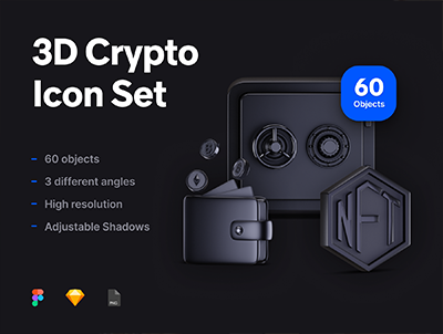 3D加密货币图标集-3D Crypto Icon Set