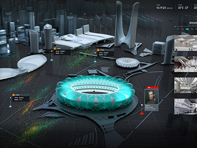 C4D科技感体育场 可视化大屏风格FUI类 OC场景工程源文件