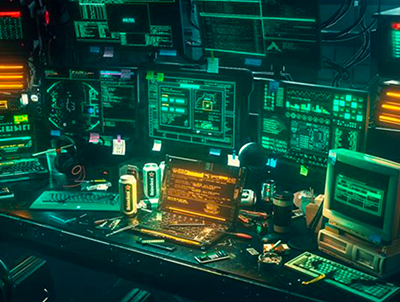 C4D科技室内电脑面板场景 OC塞博朋克工程文件