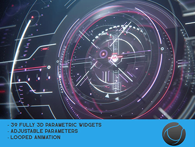 C4D HUD类科技感FUI模型预设 3d hud pack 支持S24