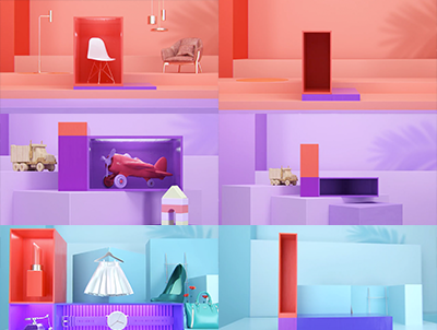 微软风格小清新动态电商类转换C4D动画