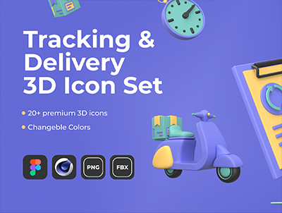 跟踪和交付 3D 图标集-Tracking & Delivery 3D Icon Set