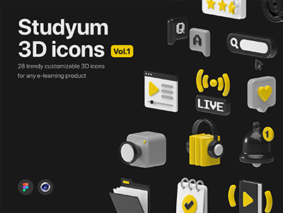 适合B端的学习工作3D图标 – Studyum 3D iсons