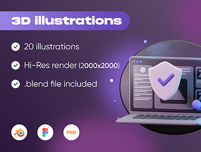 3D电子设备网络安全插画图标包 – 3D Illustrations vol.1