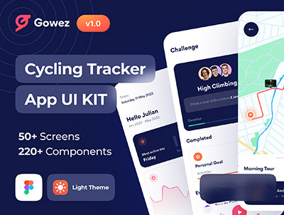 Gowez – 运动自行车跟踪器应用程序的用户界面套件 -Gowez – Sport Cycling Tracker App UI Kit-