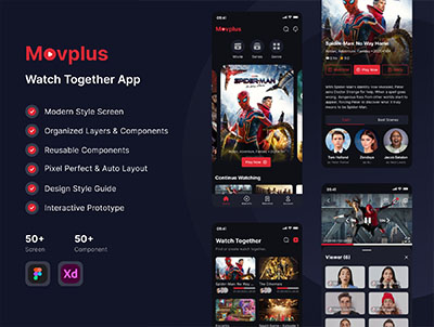 Movplus 电影应用UI套件 – Movie App UI Kit