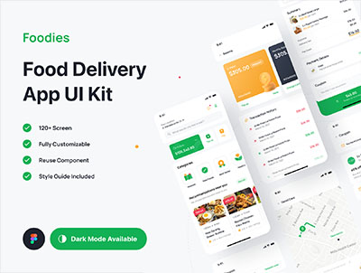 Foodies 食品配送App应用UI Kit – Food Delivery App UI Kit