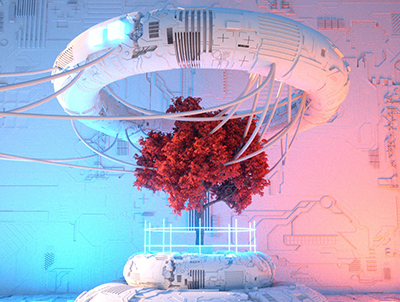 微软科技风格机械场景C4D工程源文件 OC渲染，含材质贴图