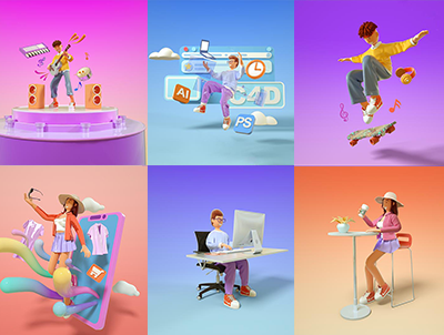 6个卡通人物角色场景模型