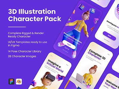 3D女性角色插画包 – 3D Web Illustration Character Pack