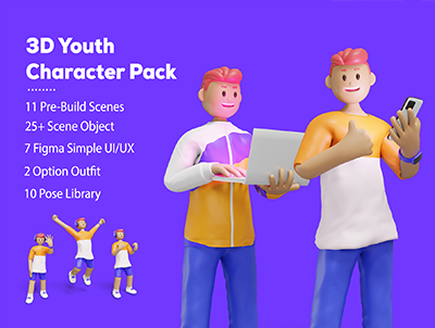 3D男性角色插画包 – 3D Web Illustration Youth Character Pack