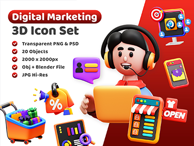 3D数字营销图标插画 – 3d Digital Marketing Icon