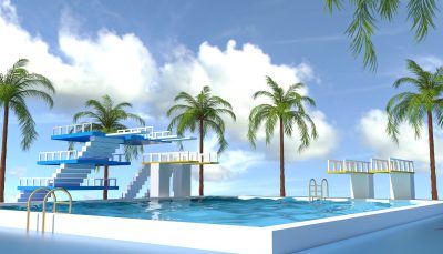 C4D夏日户外泳池场景 工程源文件 OC渲染器