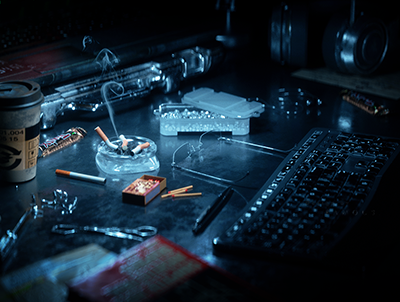 质感写实烟灰键盘电脑桌面C4D工程源文件