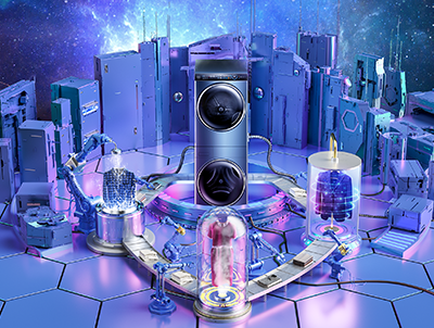 科技感电商C4D洗衣机场景工程源文件 含OC材质贴图