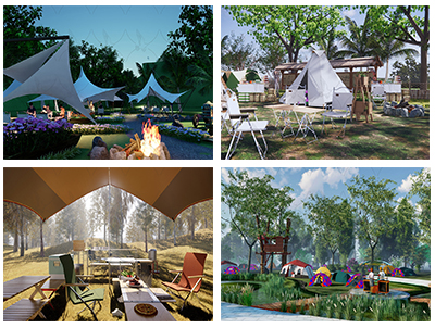 露营帐篷餐桌椅房车营地户外烧烤架拓展区公园度假BBQ野营SU模型