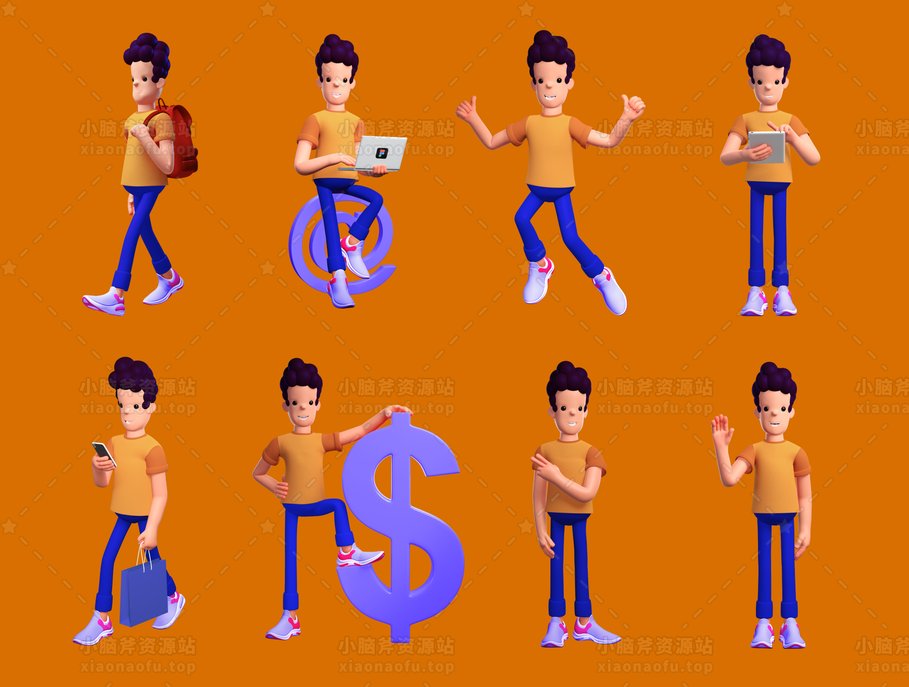 10个姿势的3D角色(3D character with 10 poses)