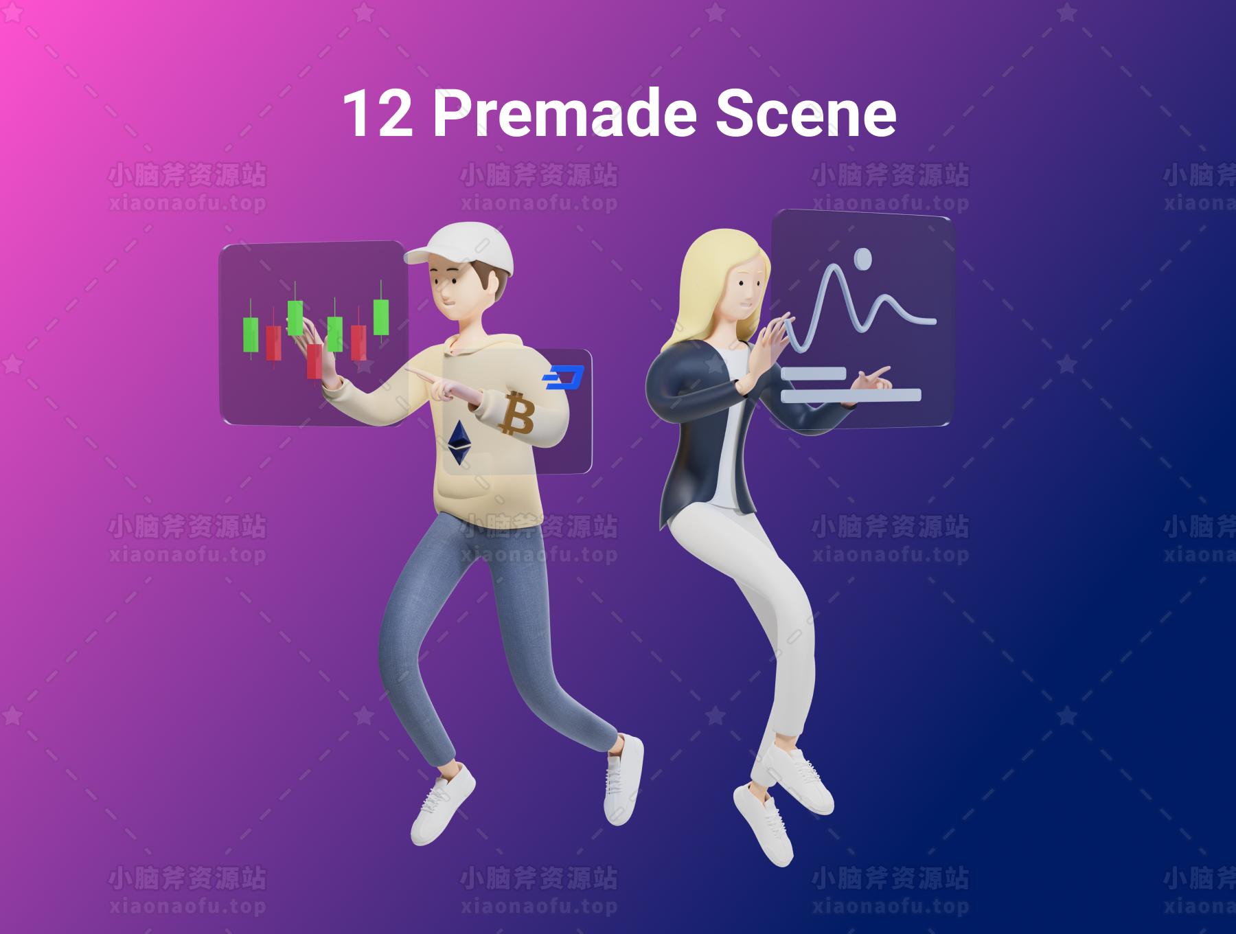 3D 字符包加密插图和 3D 元素对象(3D Character Pack Crypto Illustration & 3D Elements object)