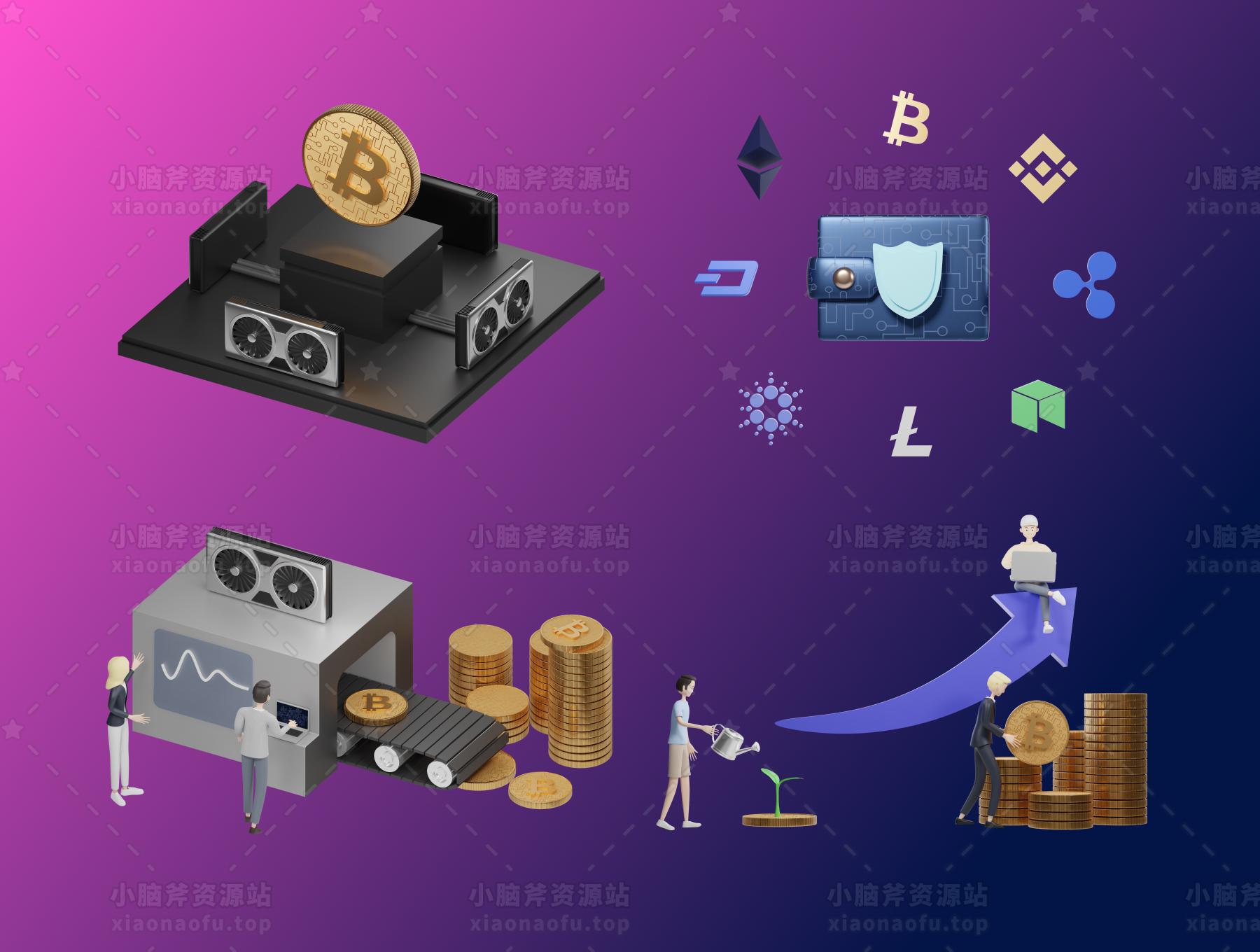 3D 字符包加密插图和 3D 元素对象(3D Character Pack Crypto Illustration & 3D Elements object)