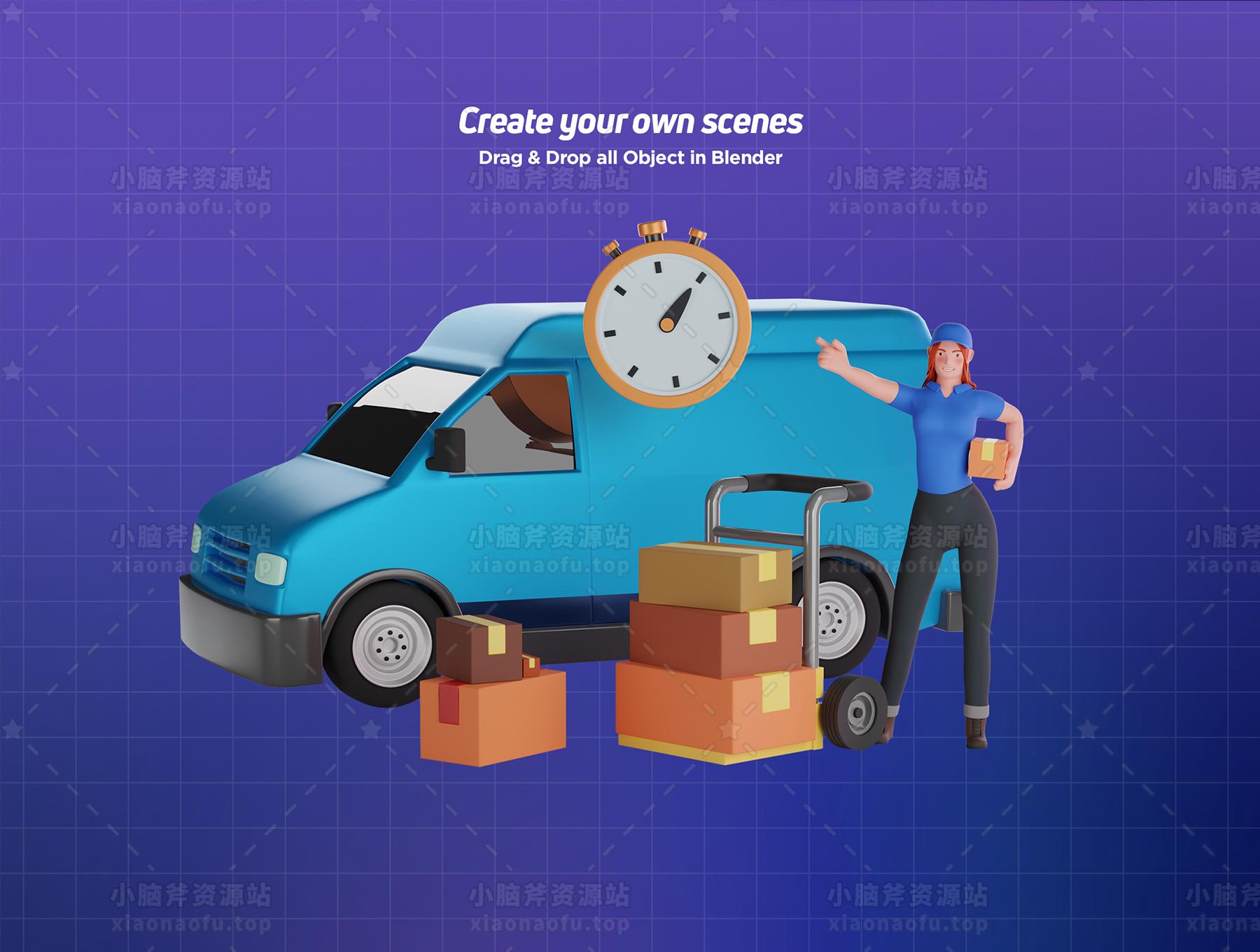 3d 字符包快递图(3D Character pack Delivery Courier Illustration)