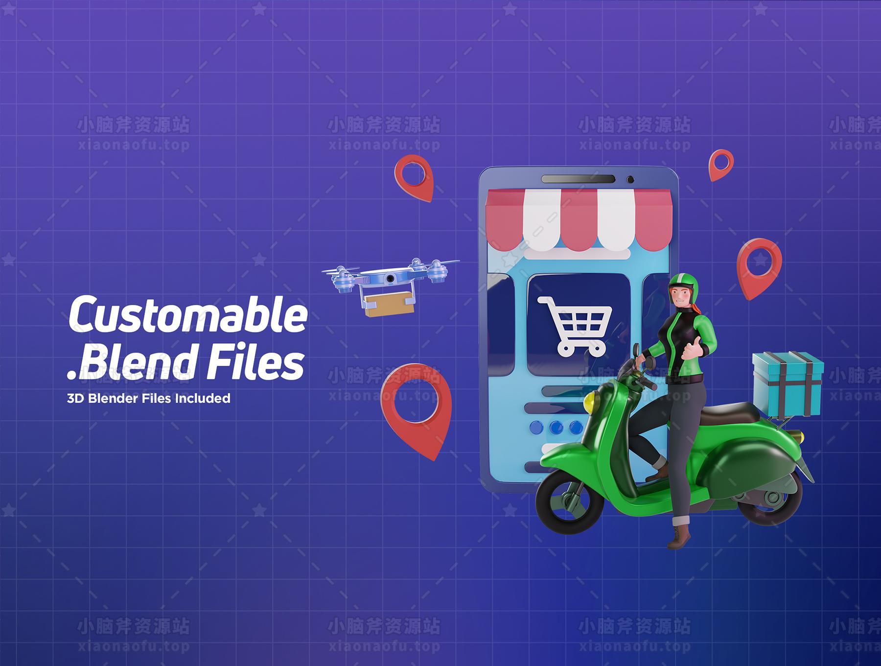 3d 字符包快递图(3D Character pack Delivery Courier Illustration)