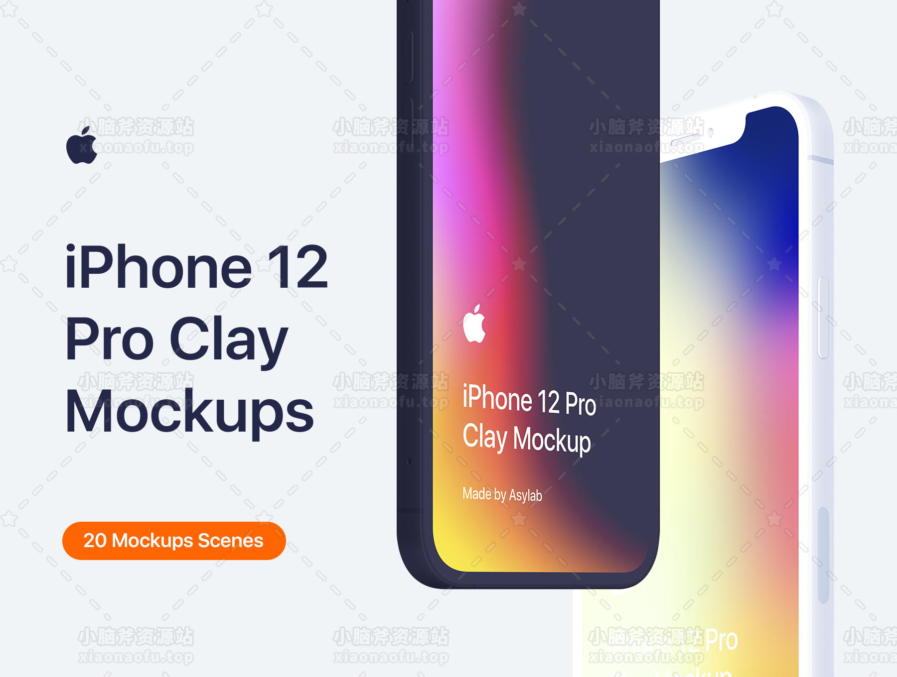 iPhone 12 Pro - 20 个粘土模型场景(iPhone 12 Pro - 20 Clay Mockups Scenes)