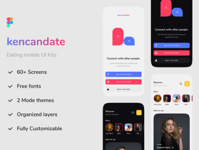 Kencandate – 适用于 Iphone X 的约会移动应用程序 UI 套件(Kencandate – Dating mobile apps UI Kits for Iphone X)