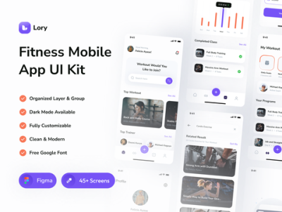 Lory – 健身移动应用程序 UI 套件(Lory – Fitness Mobile App UI Kit)