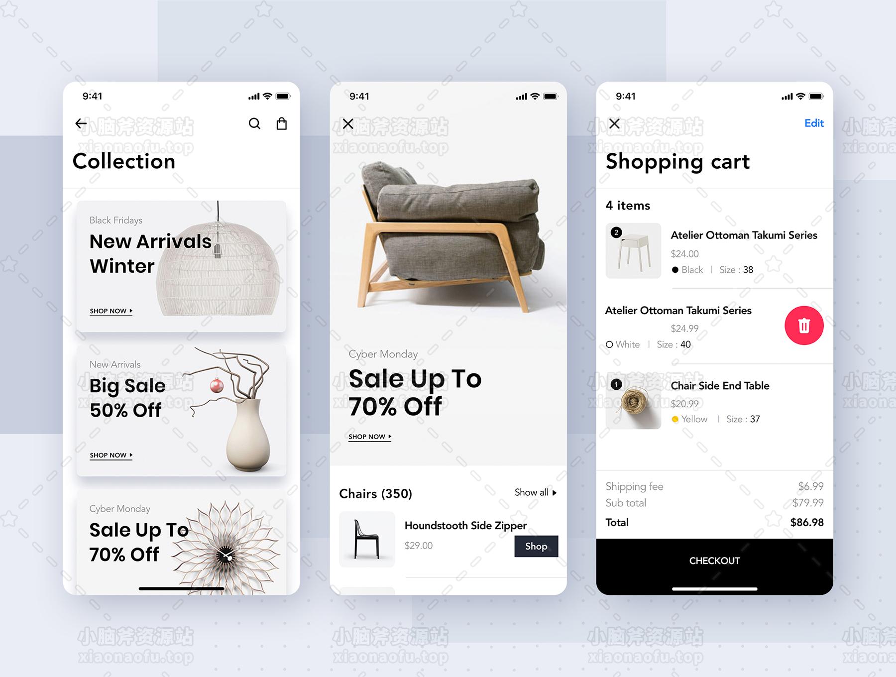 Loza - 家具店应用程序 UI 套件(Loza - Furniture Shop App UI Kit)