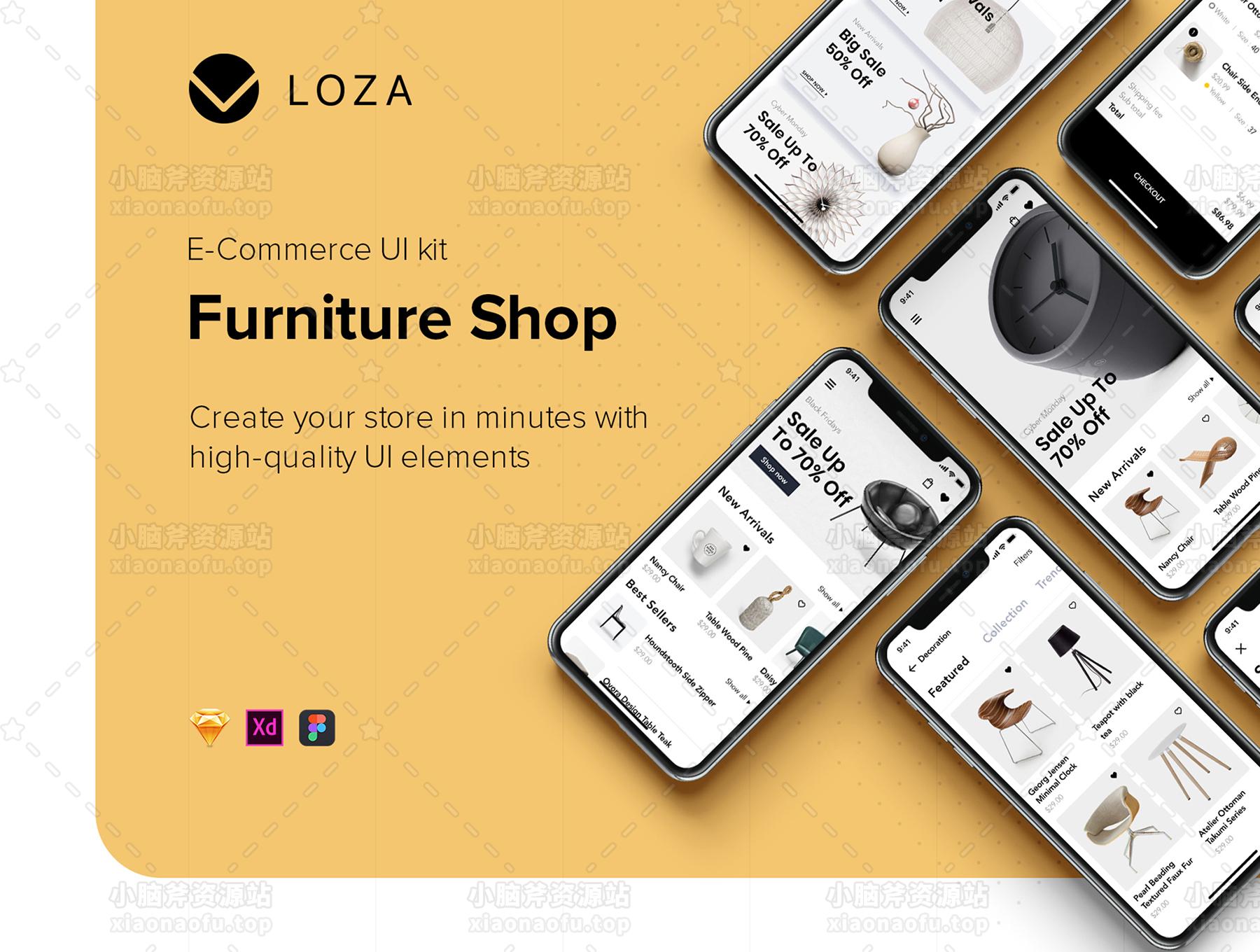 Loza - 家具店应用程序 UI 套件(Loza - Furniture Shop App UI Kit)