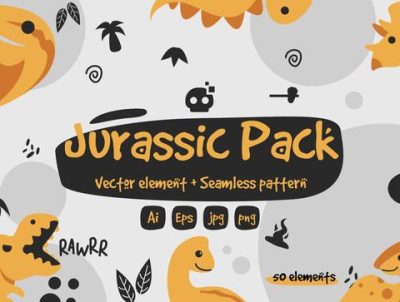侏罗纪包图形和图案元素(Jurassic Pack Graphic & Pattern Element)