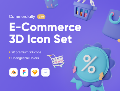 商业上-电子商务 3D 图标集(Commercially – E-Commerce 3D Icon Set)