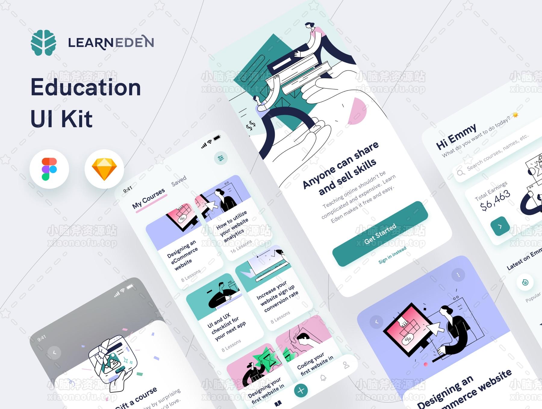 学习伊甸园教育应用程序 UI 套件(Learn Eden Education App UI Kit)