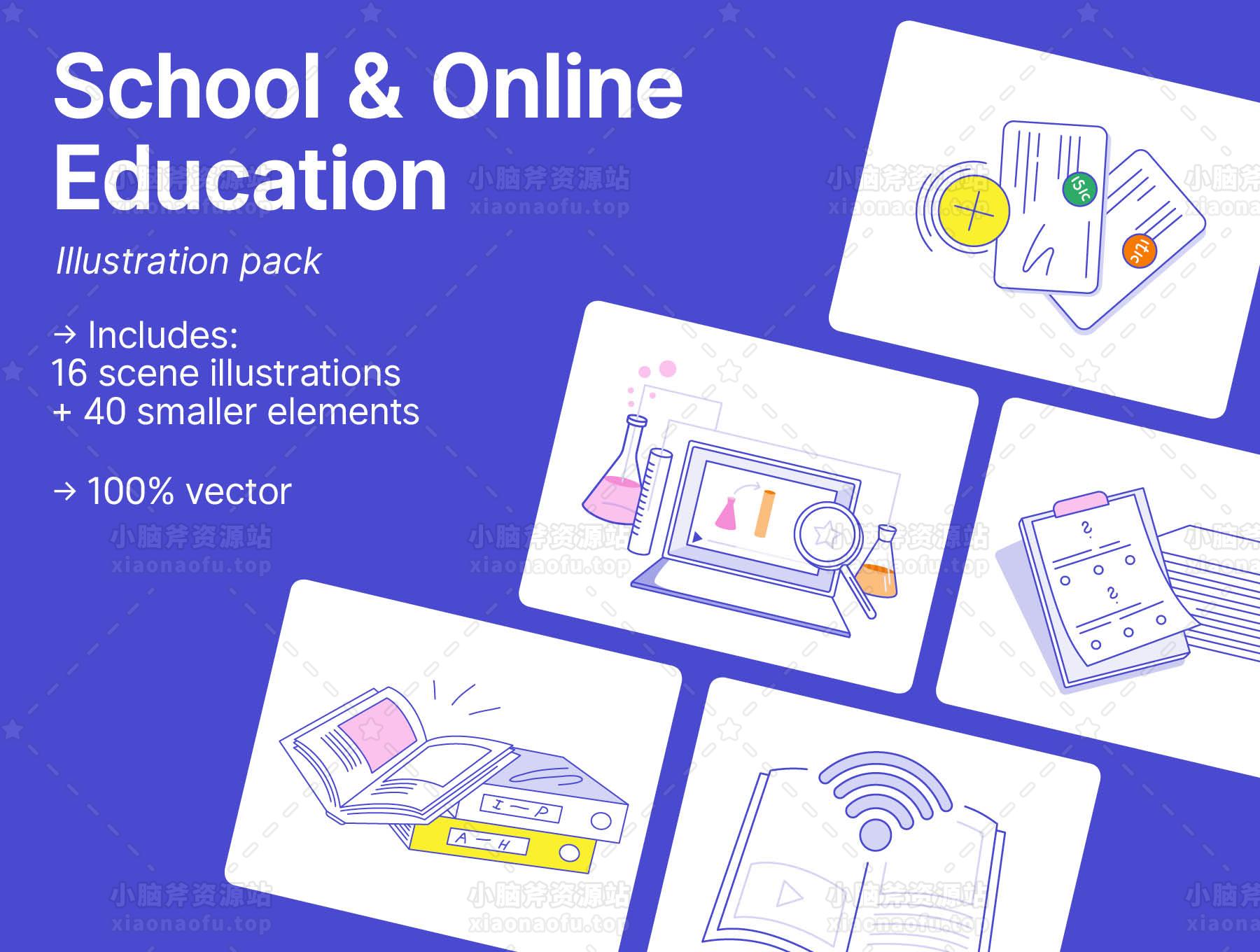 学校和在线教育插图(School & Online Education Illustrations)