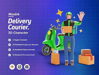 3d 字符包快递图(3D Character pack Delivery Courier Illustration)