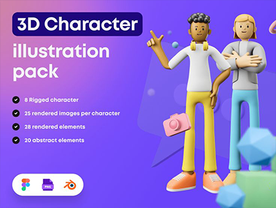 3D 字符包插图和 3D 元素对象(3D Character Pack Illustration & 3D Elements object)