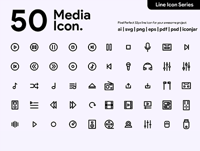 50 多媒体线图标(50 Multimedia Line Icon)