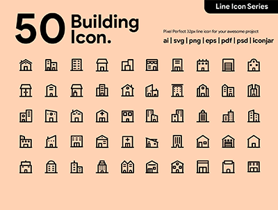 50 建筑线图标(50 Building Line Icon)