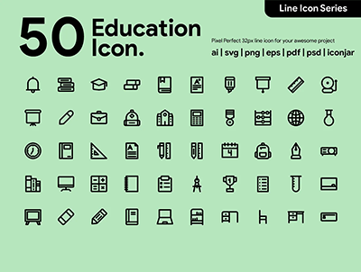 50 教育线图标(50 Education Line Icon)