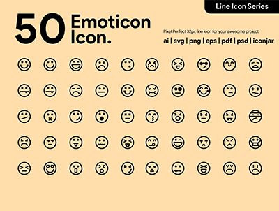 50 表情线图标(50 Emoticon Line Icon)