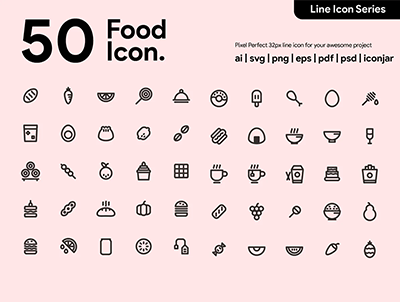 50 食品线图标(50 Food Line Icon)