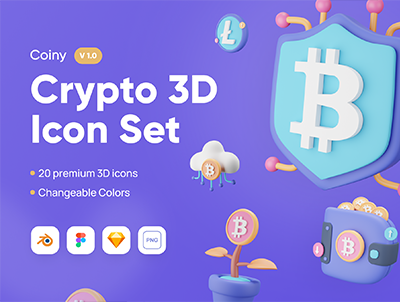 Coiny-加密 3D 图标集(Coiny – Crypto 3D Icon Set)