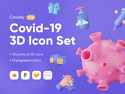 Covidly – Covid-19 3D 图标集(Covidly – Covid-19 3D Icon Set)