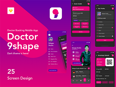 Dark 9shape 医生预约应用 IOS Ui Kit(Dark 9shape Doctor Booking Apps IOS Ui Kit)