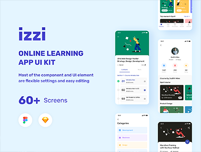 izzi – 在线学习应用程序 UI 套件(izzi – Online Learning App UI Kit)