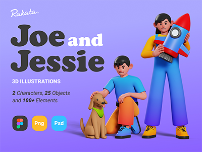 乔和杰西 – 3D 插图(Joe and Jessie – 3D Illustrations)